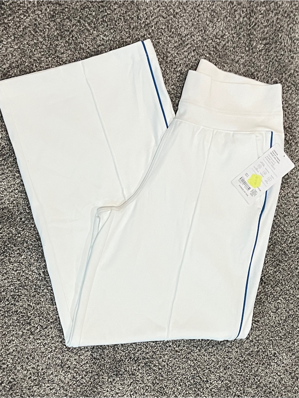 Athleta White Wide-Leg Pants with Blue Side Stripe